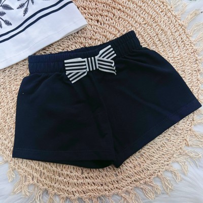 Conj. Batinha Flores e Short com Lacinho - Preto e Off White